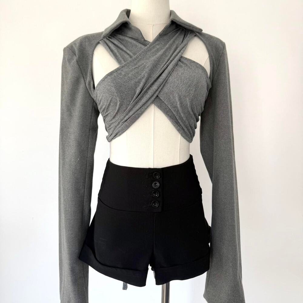 DANIELLE GUIZIO GREY OUT WRAP BLAZER TOP